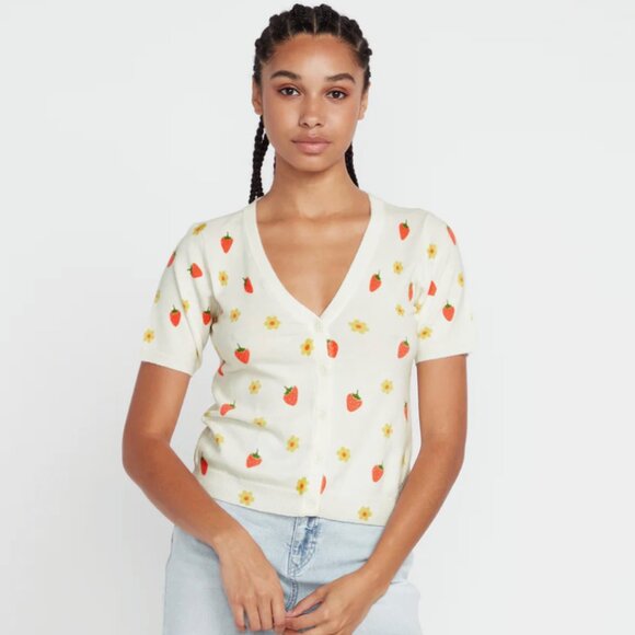NEW Volcom Strawberry Daisy Short Sleeve Cardigan Size Small - Picture 3 of 14